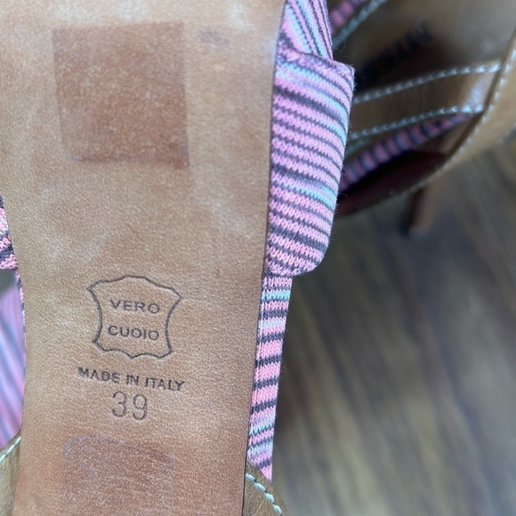 Missoni Platform Heels Pink and Tan T-Strap High Heel Sandals - Picture 5 of 6